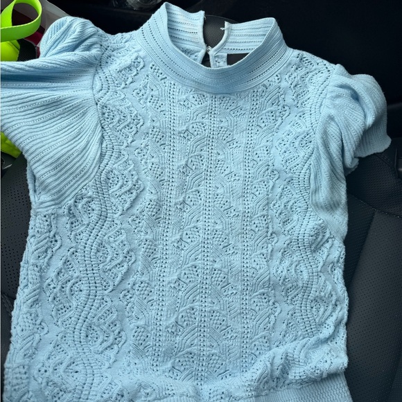 White House Black Market Tops - White House Black Market Pale Blue Lace Knit Top